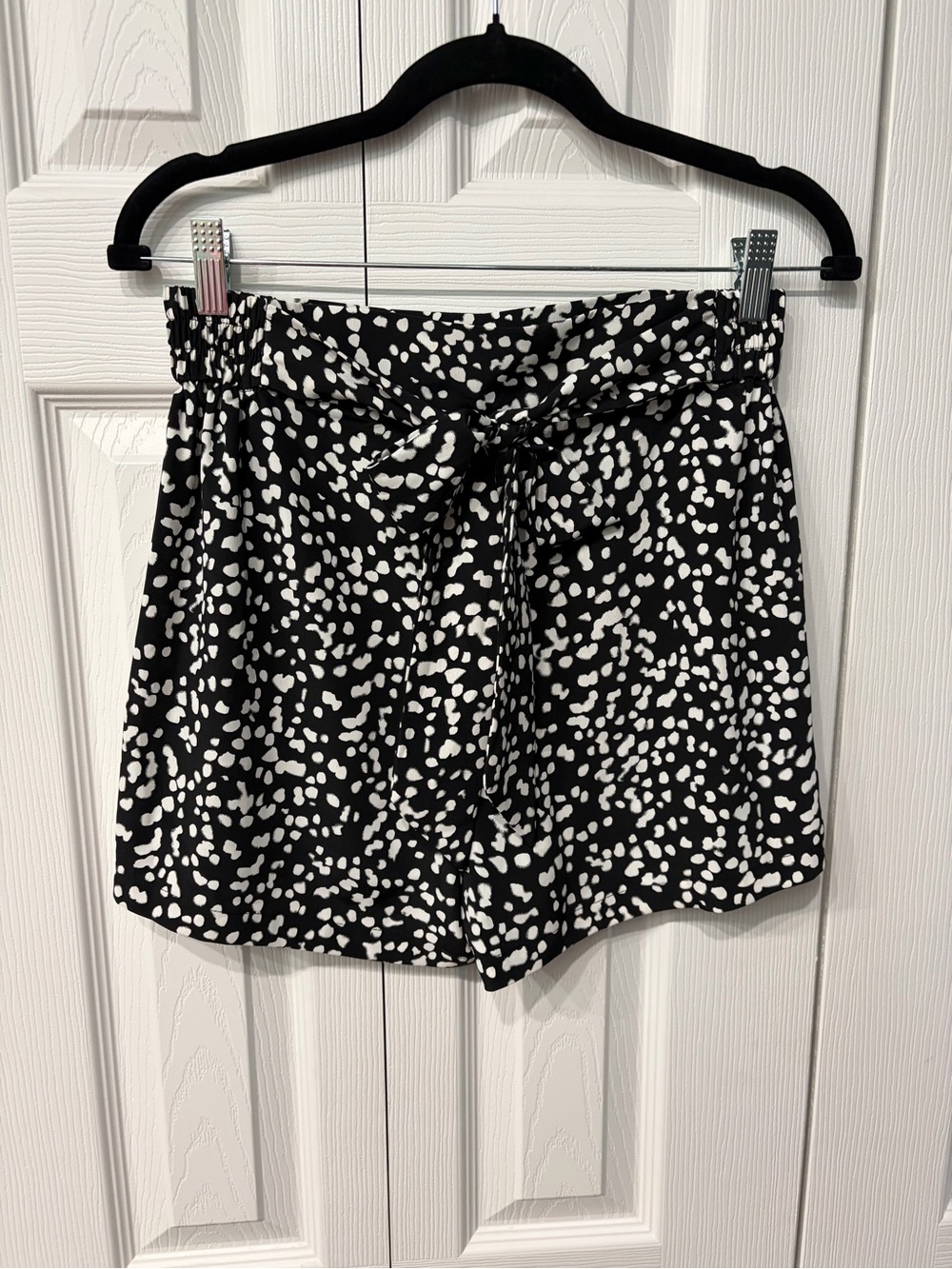 Matty M Black and White Speckled Paperbag Waist High-Rise Shorts
